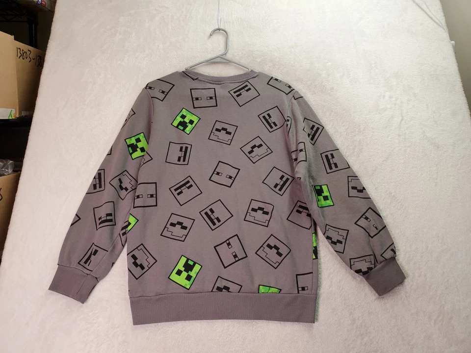 Толстовка молодежная Jinx XL серая Minecraft вязаная хлопковая с длинным рукавом реглан вырез лодочкой - Изображение 2 из 4