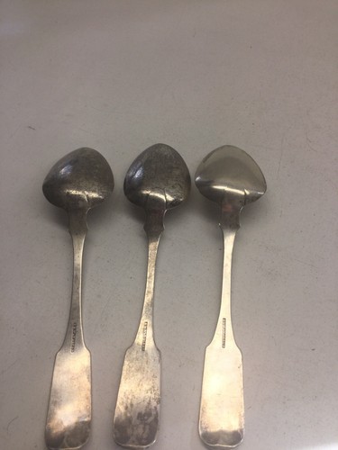 3 Antique R And W Wilson Philadelphia Pa Fiddleback Coin Silver Table Spoons - Picture 3 of 9