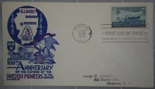 US 1948 FDC, Swedish Pioneer Centennial, Cachet Craft, 5c