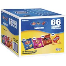 Smith's Crinkle Cut Variety Box Party Snack Chips Twisties 66 Packs 1.25kg