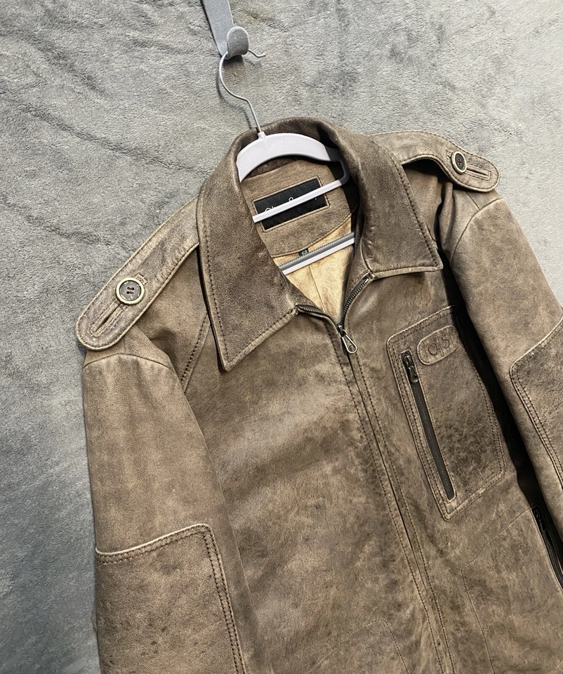 Oliver Sweeney Leather Jacket Antique Brown RRP £695 *Flaws - read description* - Image 2 of 4