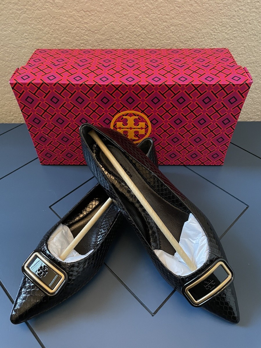 NIB $358 Tory Burch GEORGIA Perfect Black POINTED TOE FLAT 7 | eBay