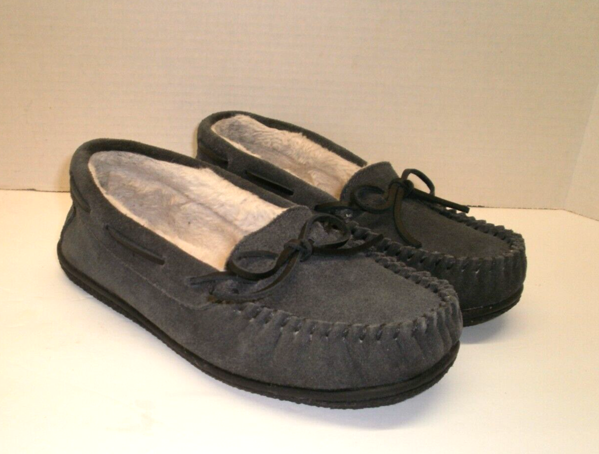 SAOLA Mocassino Minnetonka 6 W suola rigida in pelle grigia foderata in pile 40619 W