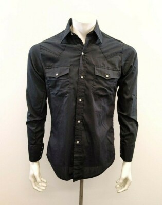Vaquero Medalla Men's Western Cowboy Shirt Size 14-14.5 Black Polyester  Blend Lo | eBay