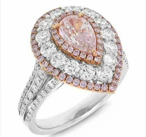 Engagement Ring 14K White Gold 3.Ct Pink Pear Cut Halo Diamond Simulated Size 9-image