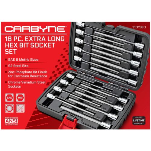 CARBYNE Extra Long Hex (Allen) Bit Socket Set, 18 Pieces | SAE & Metric, S2 S... - Picture 2 of 7