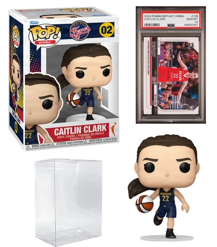 Caitlin Clark #02 + Graded PSA 10 Rookie Card Bundle Funko POP! WNBA: Fever Case