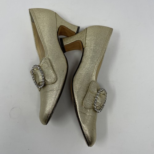 Thom McAn Low Heel Pumps Gold with Rhinestone Buckle Size 7 1970s Vintage - Picture 7 of 21