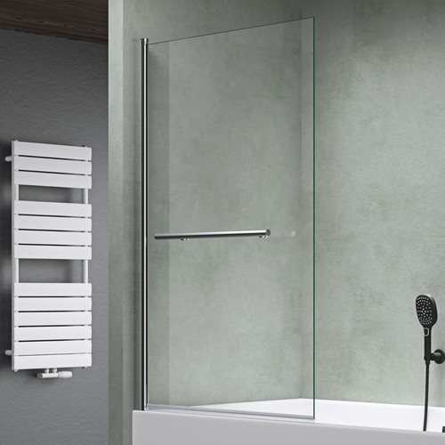 Bath Shower Screen Glass Bathroom 180° Folding Pivot Single Panel & Towel Rail - Picture 14 of 29
