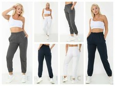 Womens Plain Cuffed Bottoms Jogging Joggers Pocket Active Gym Trousers Pants