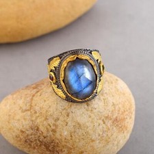 Silver Ring 925 Gemstone Labradorite Jewelry Sterling Gift Plated Natural Fiery