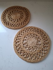 2 Woven Rattan Vintage Trivet Placemats Pot Stand Countrycore Grannycore Vintage