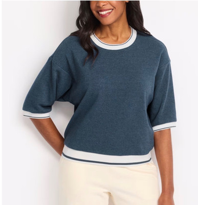 THREAD & SUPPLY  Stitch Fix  Navy Varsity Trim Short Sleeve Sweater PM New $49