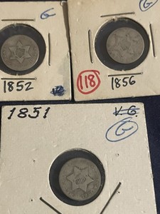  Three 3 Cent Silver Trime 3CS Good U.S. 3c Type Coin (Raw18687)