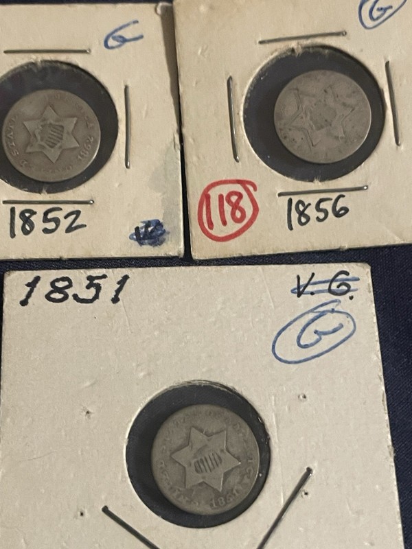  Three 3 Cent Silver Trime 3CS Good U.S. 3c Type Coin (Raw18687)