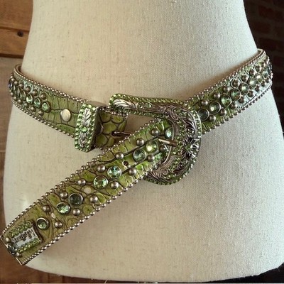 BB Simon Swarovski Crystal Avocado Green Belt Size M