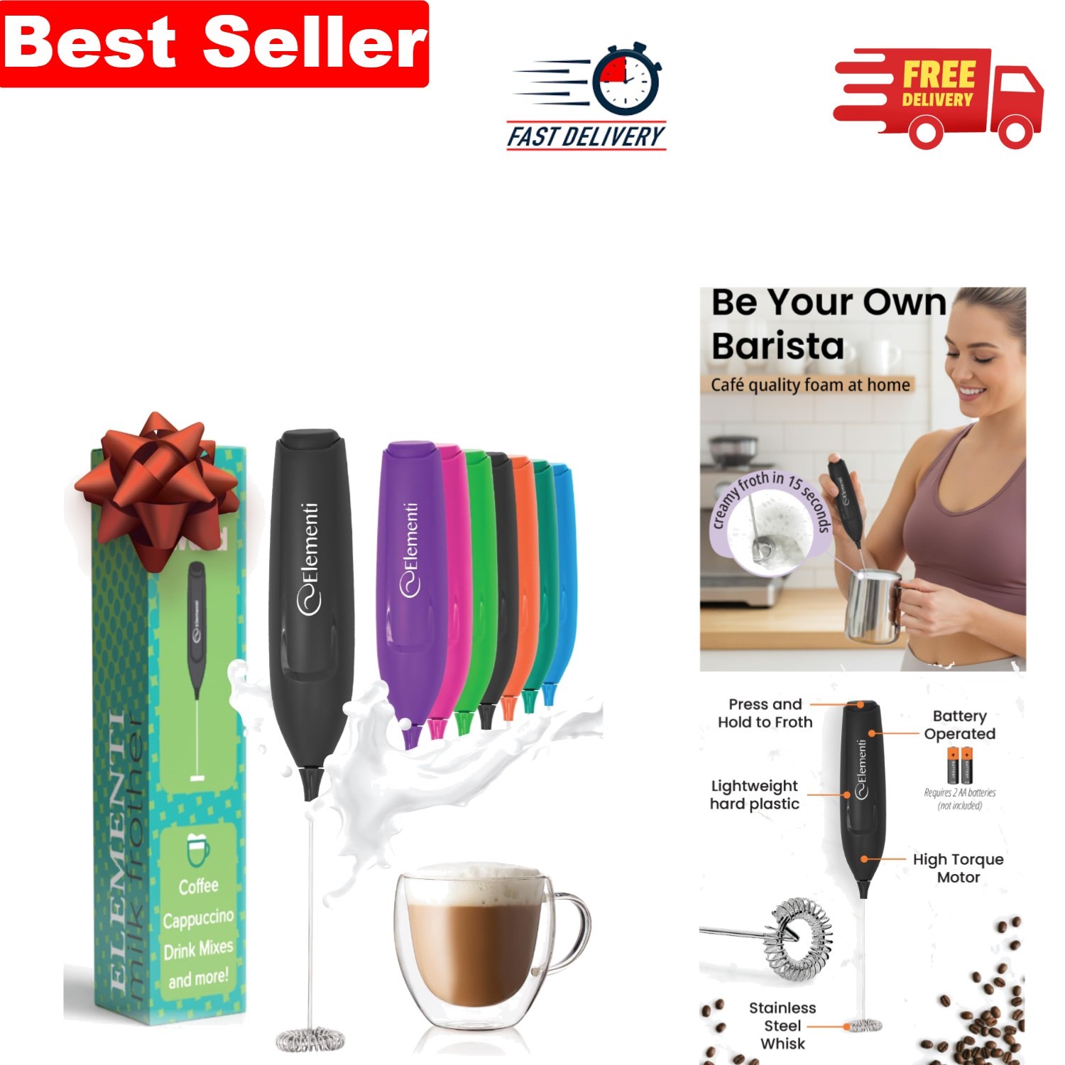 Powerful Battery-Operated Frother Wand for Perfectly Frothed Drinks at Home