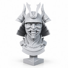 Samurai Warrior Bust &ndash; 3D Printed Grey PLA Statue 9.5" Japanese Figure Collector