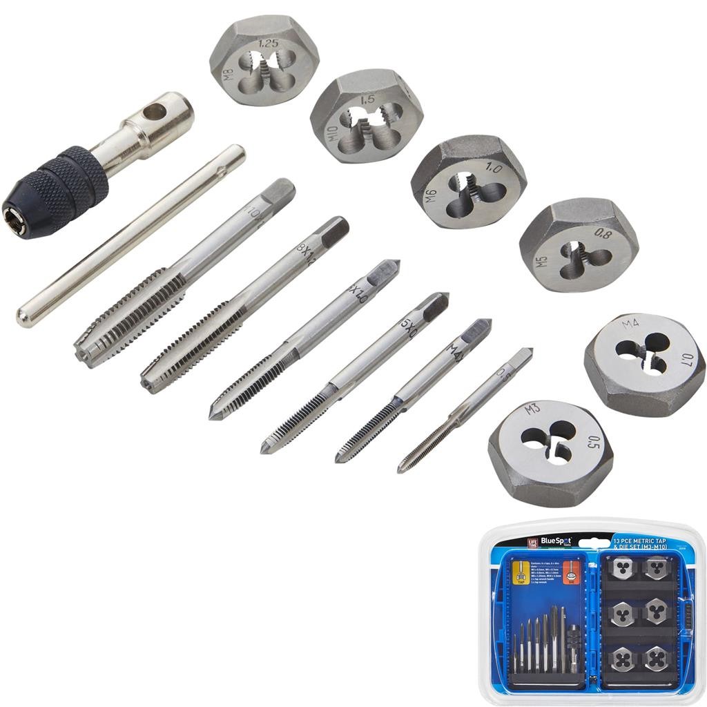 BlueSpot 13pc Tap and Die Set Metric M3 to M10 Wrench Threading and Case Kit