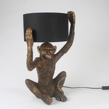 Monkey Table Lamp - Antique Bronze Finish - Black & Gold Shade - Tropical Safari