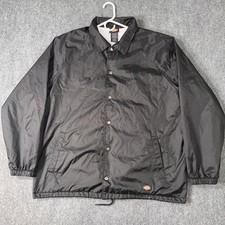 Dickies Jacket Mens XL Black Snap Front Fleece Lined Water Resistant Workwear
