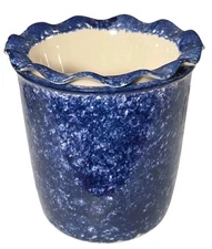 Liberty Pottery Becky Coshocton Ohio 2010 Myra Blue Spongeware Set