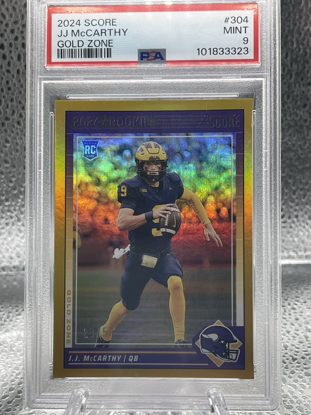 2024 Panini Score J.J. McCarthy Rookies Gold Zone #304 Vikings PSA 9 /50