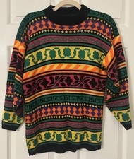 Vintage Colorful Multicolor Pullover Sweater Geometric Aztec Grannycore Granny