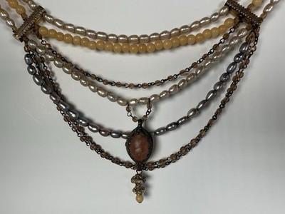 Vtg Maya Evangelista Gemstone Necklace Mother Of Pearl Victorian Multi-strand