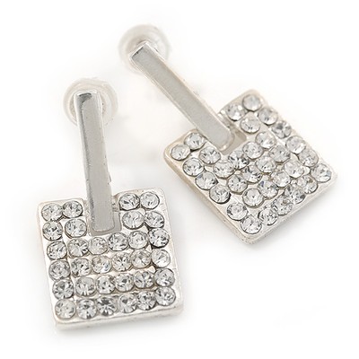 Silberfarbene quadratische Kristall-Ohrhänger - 22 mm L