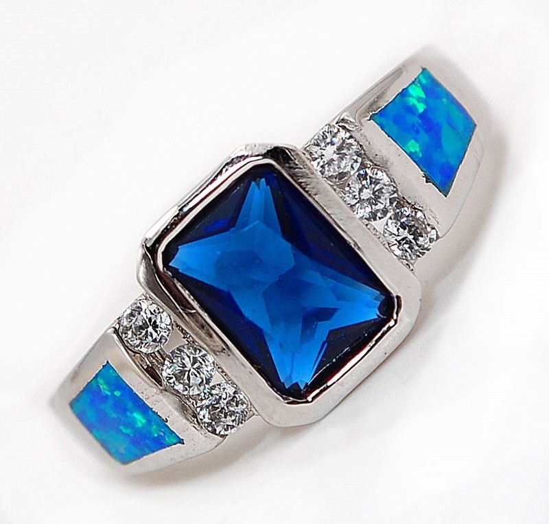 Australian Opal Inlay 925 Solid Sterling Silver Ring Sz 8 AB2