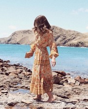 Spell Seashell Dress Size Medium AU 10 | US 6 Long Billow Sleeve Maxi Gown