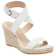 Stuart Weitzman Lexia Espadrille Wedge Sandal White Leather Platform Open 11.5