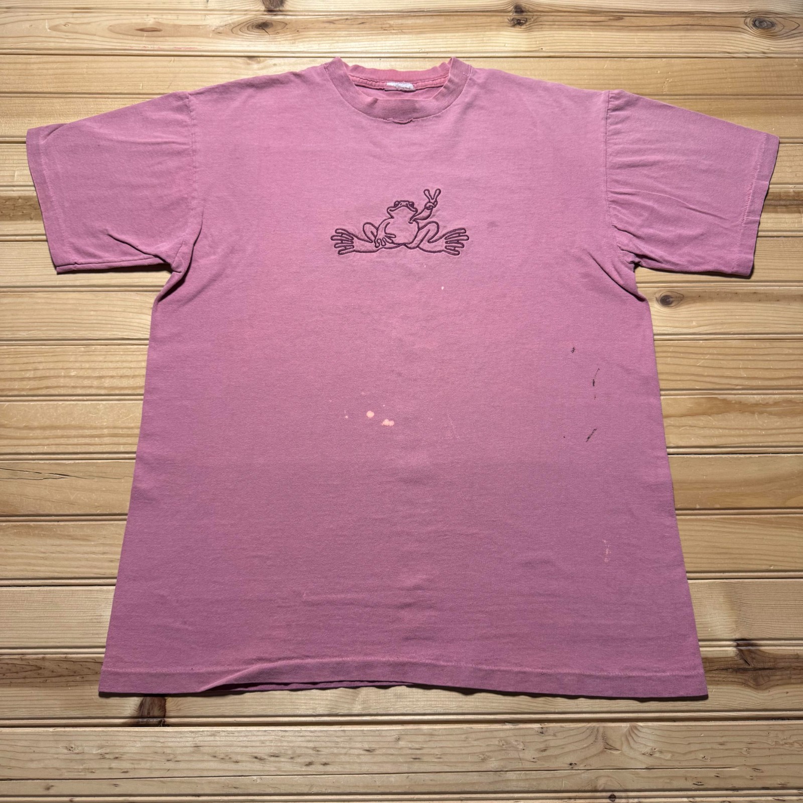 Vintage 90s Peace Sign Frog Embroidered Animal Single Stitch T-Shirt Men's Large