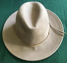   Unbranded Wide-Brim Beige Wool Felt Hat with Leather Band ONE SIZE 57 cm 