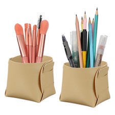 2 Pack Leather Desk Organizer, Leather Jewelry Valet Tray, Khaki
