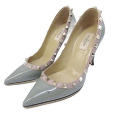 Valentino Garavani Rockstud Pumps Patent Leather Gray Women's Size EU36/US6