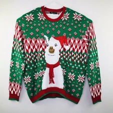 33 Degrees Men's XL Ugly Christmas Sweater LLama Santa Hat Green Red NWT