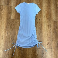 Altard State y2k Baby Blue Ribbed Ruched T-Shirt Dress Womens S Made in USA Mini