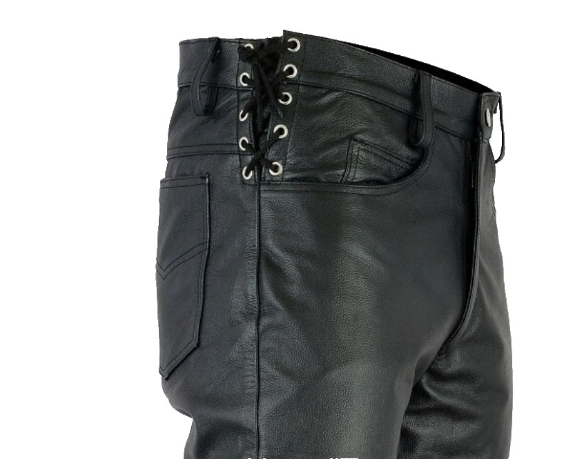 Length 28-34 Waist 30-44 Adjustable Waist Laces Pants Men's Genuine Leather Pant
