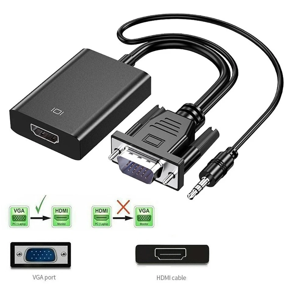 VGA EINGANG zu HDMI AUSGANG Video Audio Konverter Kabel Adapter 1080 für TV PC - Bild 2 von 4