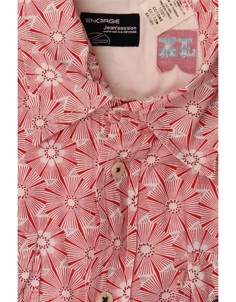 ENERGIE Mens Slim Fit Short Sleeve Shirt XL Pink Floral Cotton BH08 - Image 3 of 3