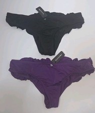 2 BLACKHEART LINGERIE Ruffle Back Brazillian Panty MEDIUM purple black HOT TOPIC