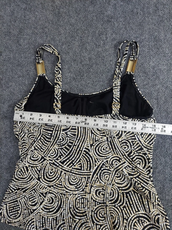 Christina Tankini Top Womens 12 D Black Beige Underwire Built in Bra Adj Strap - Image 2 of 4