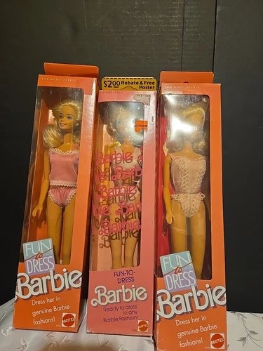 Vintage 1989 Three  Fun to Dress Barbie dolls #4808 NEW