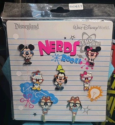 Disney Pin Nerds Rock Booster Set 7 Pins Mickey Donald Goofy 80477 Sealed New