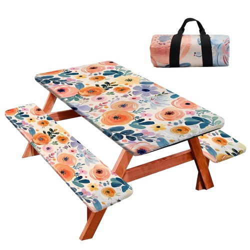 Picnic Table Cover with Bench Covers, Flannel with Elastic Edges, Water-Proof...