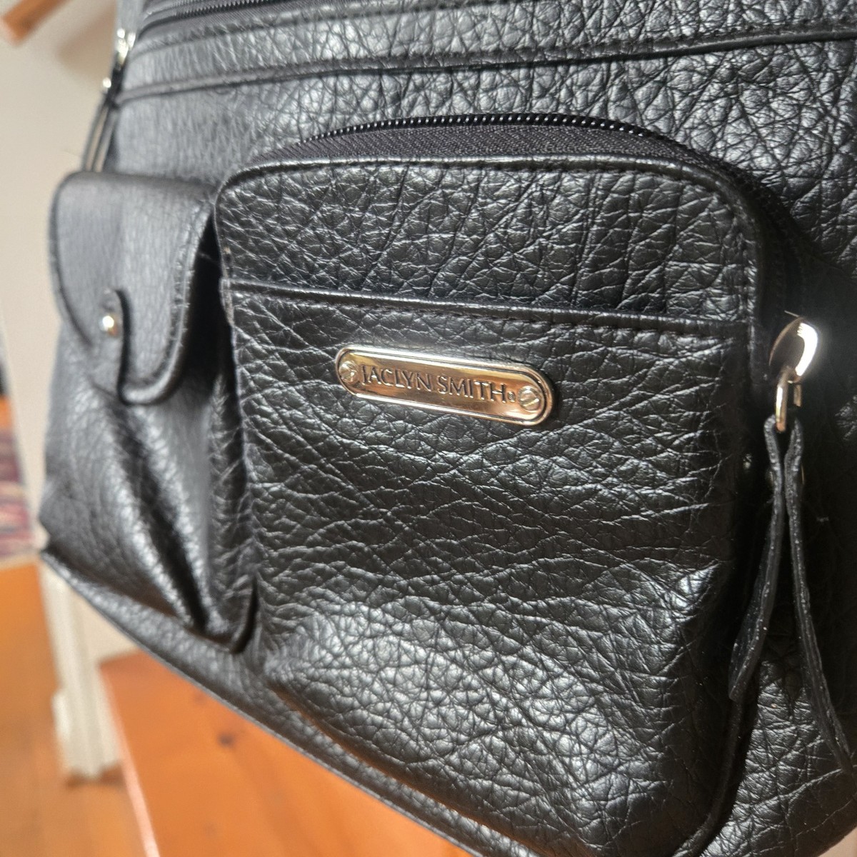 Vtg Jaclyn Smith Black Genuine Leather Shoulder Bag Handbag Purse
