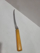 Henrys Filet Knife Serrated 5" Curved Blade Yellow Bakelite Handle Vintage 60s