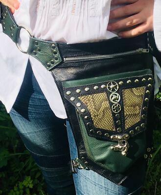 Leder Python Schlangenleder Steampunk Bein Tasche Utility Tasche Gürtel Radfahren Biker.
